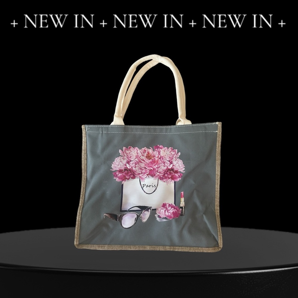 Handcrafted burlap fabric reusable everyday tote  zippered bag stamped